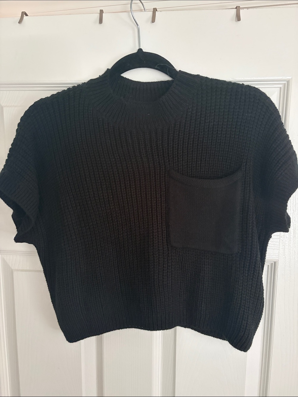 Black Knit Short-Sleeve Pocket Sweater sz S